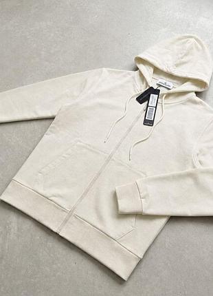Худі stone island молочне на блискавці