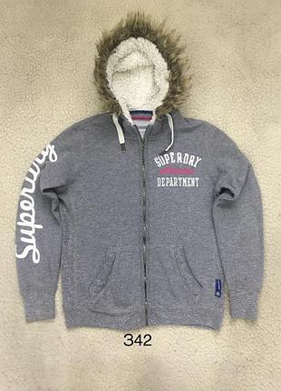 Зіп худі кофта толстовка жіноча superdry сірого кольору