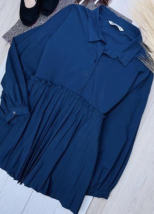 Темно синя блуза zara xl блуза на ґудзиках пліссе класична блуза з об’ємними рукавами