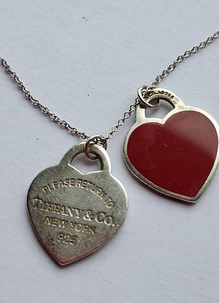 Серебряное колье tiffany &amp; co с двойным сердцем и эмалью «возврат к tiffany»