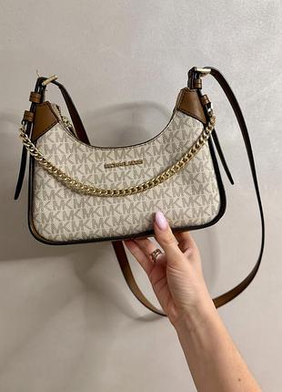 Жіноча сумка крос-боді michael kors бежево-коричнева