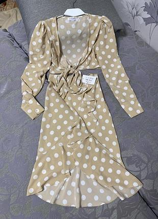 Костюм жіночий in the style двійка топ та спідниця бежевий у горох