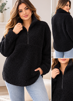 Жіноча кофта толстовка меховушка  тедді чорна р.2xl