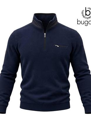 Оригінальний чоловічий преміальний светр bugatti 1/3 zip розмір xl котоновий темно-синій джемпер джемпер-гапті на змійці з високим горлом хл