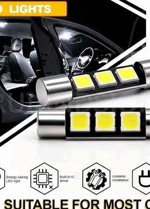 Светодиодные led лампы ruirandsion c5w / 6614f 31 мм 12v 6000k для салона авто и козырька (комплект 2 шт.)