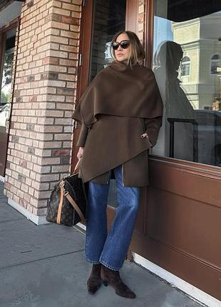 Пальто с шерстью zw collection с кейпом от zara