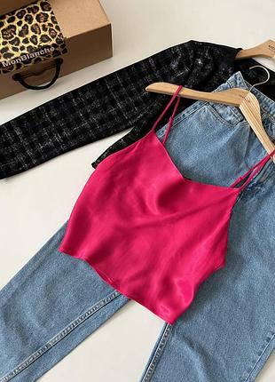 Атласний топ кольору фуксія на тонких бретелях zara