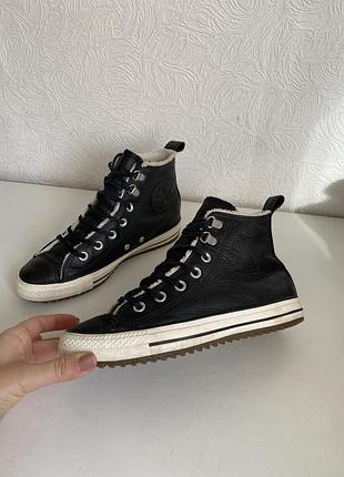 Високі шкіряні кеди converse, чорні, 37 розмір, 23,5 см осінь зима демісезон