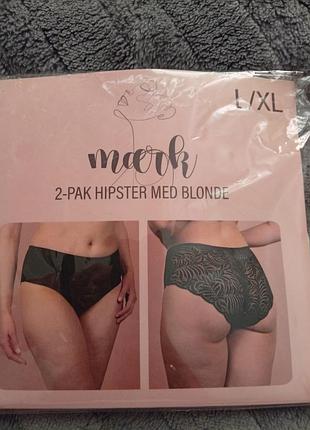 Трусики жіночі mærk хіпстери з мереживом, набір 2 шт, чорні, l/xl