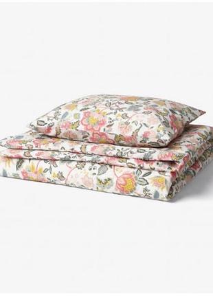 Комплект постільної білизни ikea полуторний з квітковим принтом