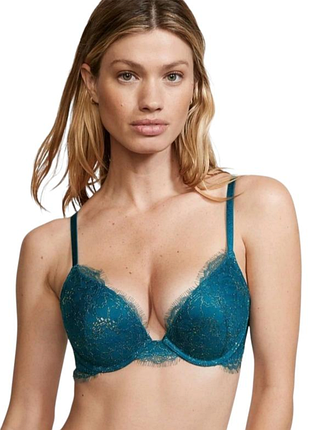 Бюстгальтер жіночий victoria's secret бірюзовий з мереживом та пуш-ап