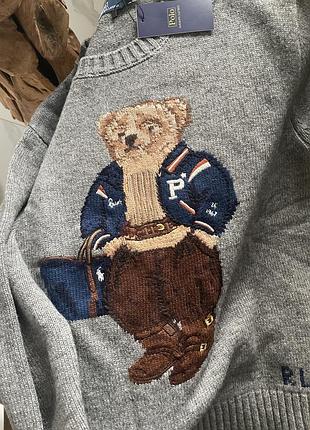 Светр polo ralph lauren сірий вовна кашемір polo bear