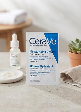 Cerave moisturising cream — зволожувальний крем для сухої та дуже сухої шкіри обличчя і тіла (саше), 7 мл