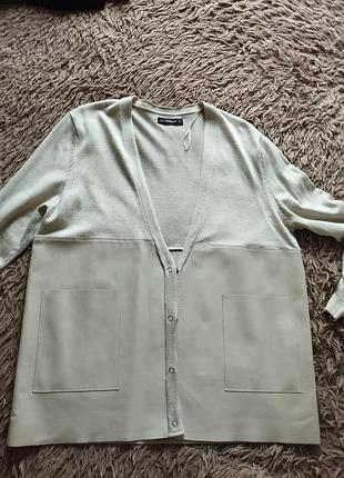 Кардиган zara бежевий трикотаж та шкіра