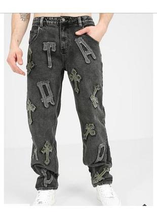 Стрит джинсы trapstar / ttrap с крестами и буквами (loose / baggy fit)
