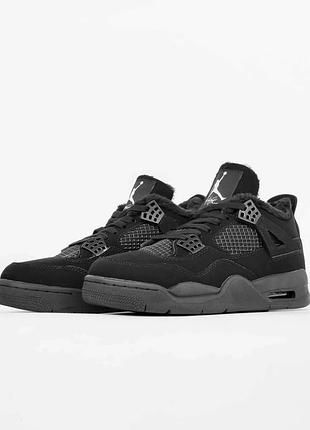 Кросівки nike air jordan 4 retro black cat замшеві утеплені хутром