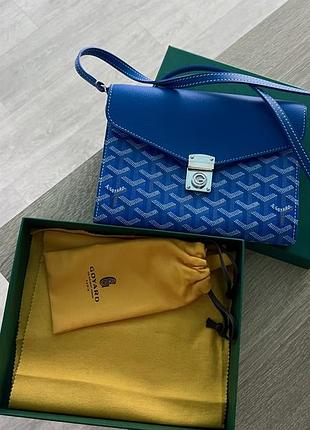 Жіноча сумка goyard синя через плече з геометричним принтом