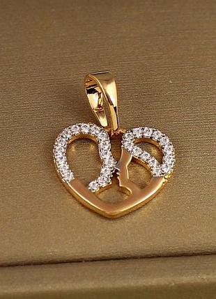 Кулон xuping jewelry поцелуй в сердце с родием 1,1 см золотистый
