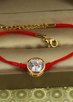 Браслет xuping jewelry червона нитка з великим каменем в обідку 18 см 12 мм золотистий