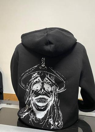 Чорне худі з капюшоном та великим принтом на спині | oversize | streetwear | gothic