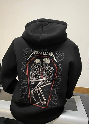 Черное худи metallica с принтом скелетов на спине | флис | рок стиль | streetwear