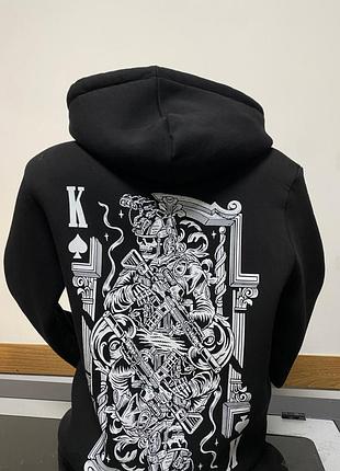 Черный худи король пик ♠️ с принтом скелета-войскового | флис | streetwear | military
