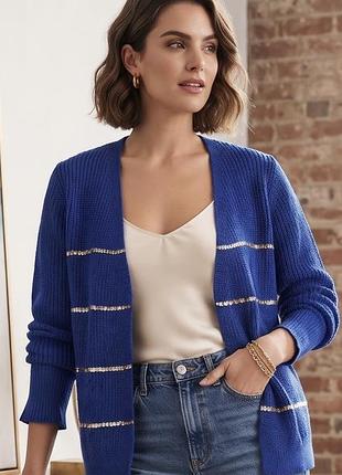 Жіночий в'язаний кардиган rick cardona new york з паєтками (royal blue)