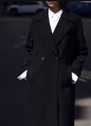 Пальто жіноче zara чорне двобортне довге