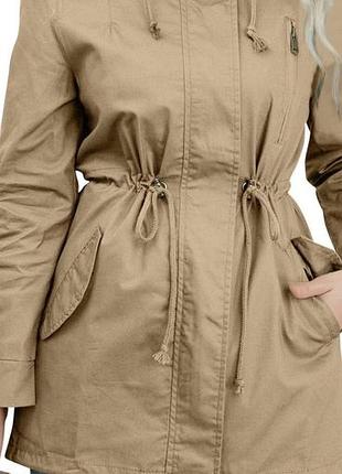 Жіноча парка zara коричнева з капюшоном та куліскою