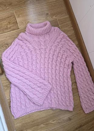 Нежный и воздушный розовый свитер с объемными косами knitwear by f&amp;f(размер м)