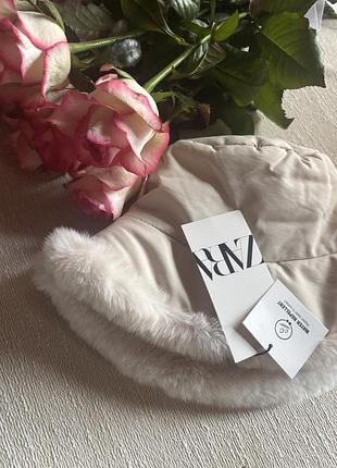 Панама zara бежева утеплена зі штучним хутром