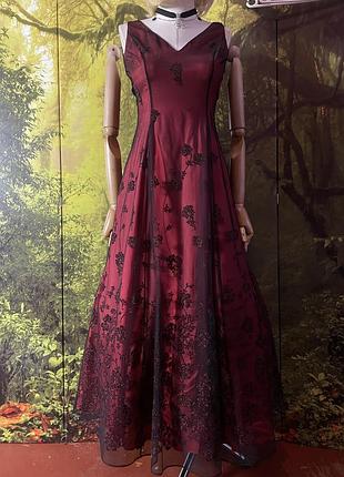 Papell boutique evening вінтажна готична вечірня сукня в квітах готичний стиль бордова сукня на хелловін halloween dark romance gothic aesthetic