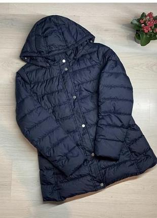 Пуховик жіночий tommy hilfiger темно-синій стьобаний з капюшоном