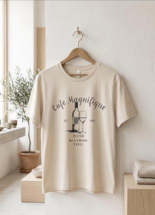 Футболка жіноча only бежева з принтом cafe magnifique