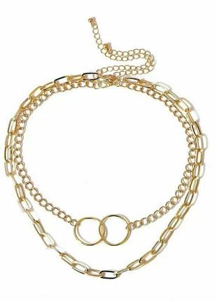 Ланцюг подвійна з кільцями золота трендова ланцюжок4 фото