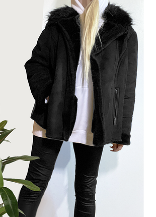 6xl наш 60 чорна коротка тепла зимова жіноча дублянка на хутрі косуха