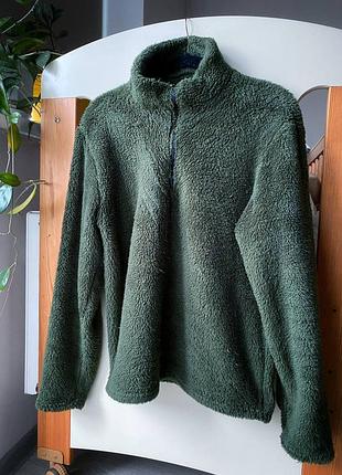 Чрезвычайно теплый плюшевый флис / оливковый флис кофта 1/4 zip / размер m