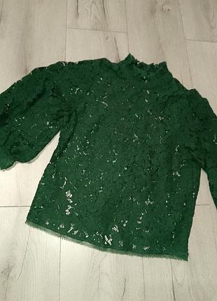 Жіноча мереживна блуза zara зелена
