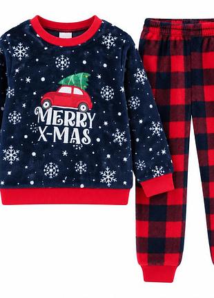 Детская новогодняя пижама lounge set kids 3-4 лет, флисовая, merry christmas