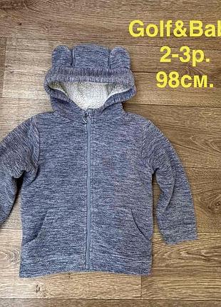 Тепла дитяча кофта (худі) на блискавці з милими вушками від golf&baby на 24–36міс. 2-3р, зріст 98см