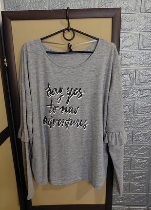 Женский серый реглан оверсайз takko fashion l с воланами и надписью