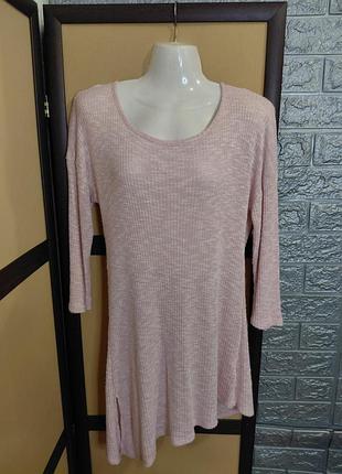 Жіноча рожева трикотажна туніка takko fashion xs/s асиметрична в рубчик