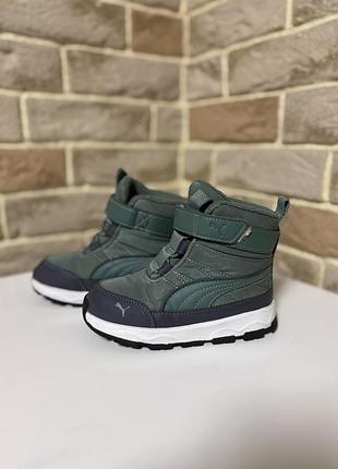 Черевики для дітей puma високі хакі-чорні на липучці