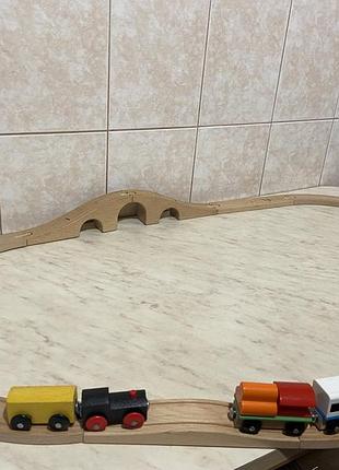 Дитяча дерев'яна залізна дорога ikea lillabo з потягами
