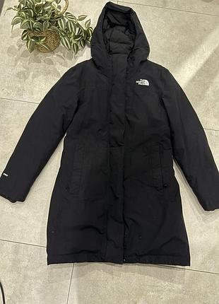Куртка-пуховик the north face чорна зимова з капюшоном