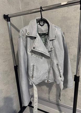 Куртка жіноча косуха екошкіра оверсайз сіра l-xl