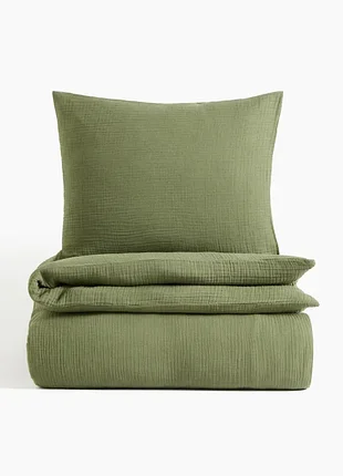 Постільна білизна h&m муслінова оливкова 150x200 см