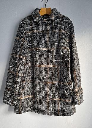 Стильное двубортное шерстяное пальто / бушлат в клетку marks &amp; spencer m&amp;s (размер 18 / eur 46)