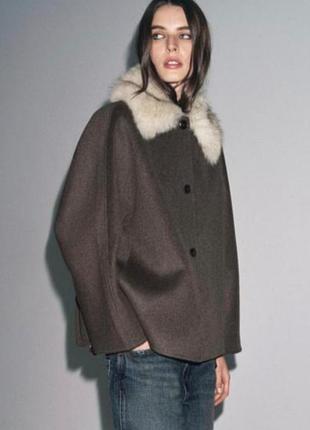 Коротке шерстяне пальто zara zw collection