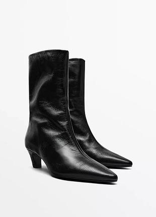 Massimo dutti чорні шкіряни чоботи черевики ботільйони взуття сапоги черные